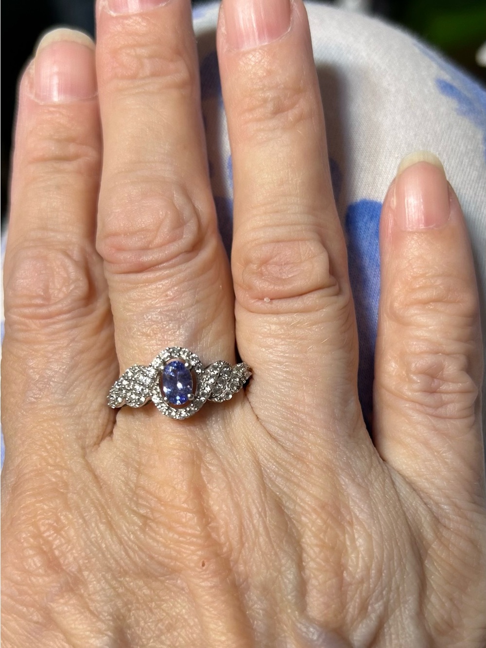 Oval Tanzanite Halo Ring in 925 Sterling Silver